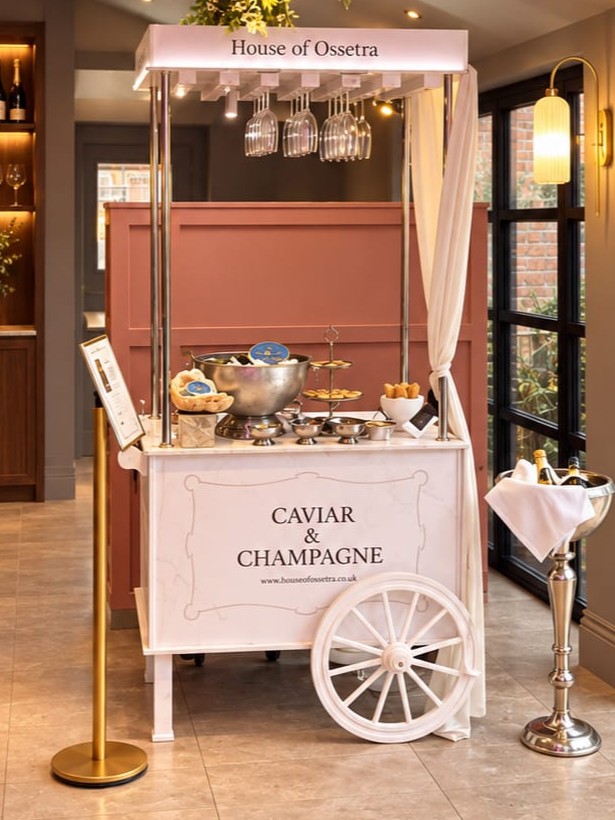 The House of Ossetra caviar and champagne cart