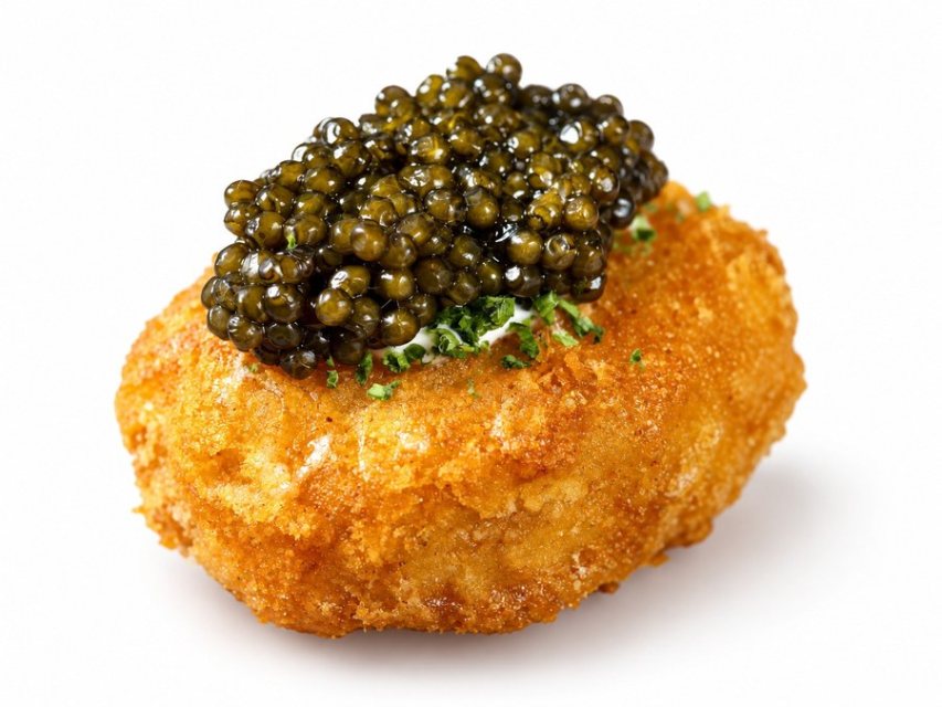 Caviar on crispy chicken nugget