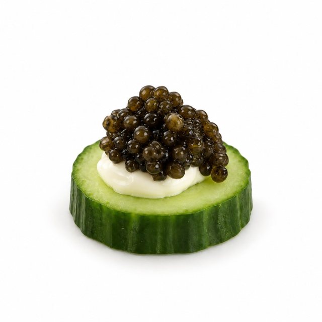 Caviar on cucumber slice