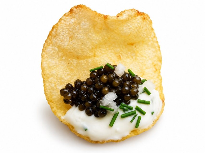 Caviar on potato chips